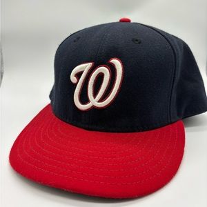 Washington Nationals Hat Cap New Era Size 7 3/8 Fitted Blue Red On Field Made US